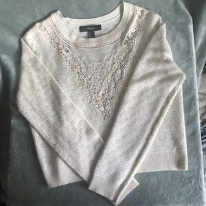 Forever 21 Juniors Size Large Cream Cropped Sweater With Mesh Cutout